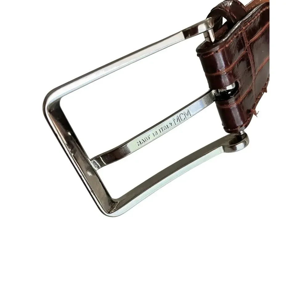 Men’s Brown Dress Belt American Alligator Made In Italy MCM Silver Buckle SZ 36